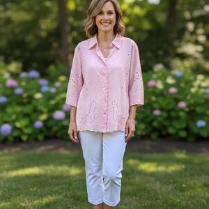 Susan Graver Pink Linen Blend Shirt